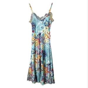 Vintage Komarov Floral Print Crinkle Lace Aphrodite Dress S